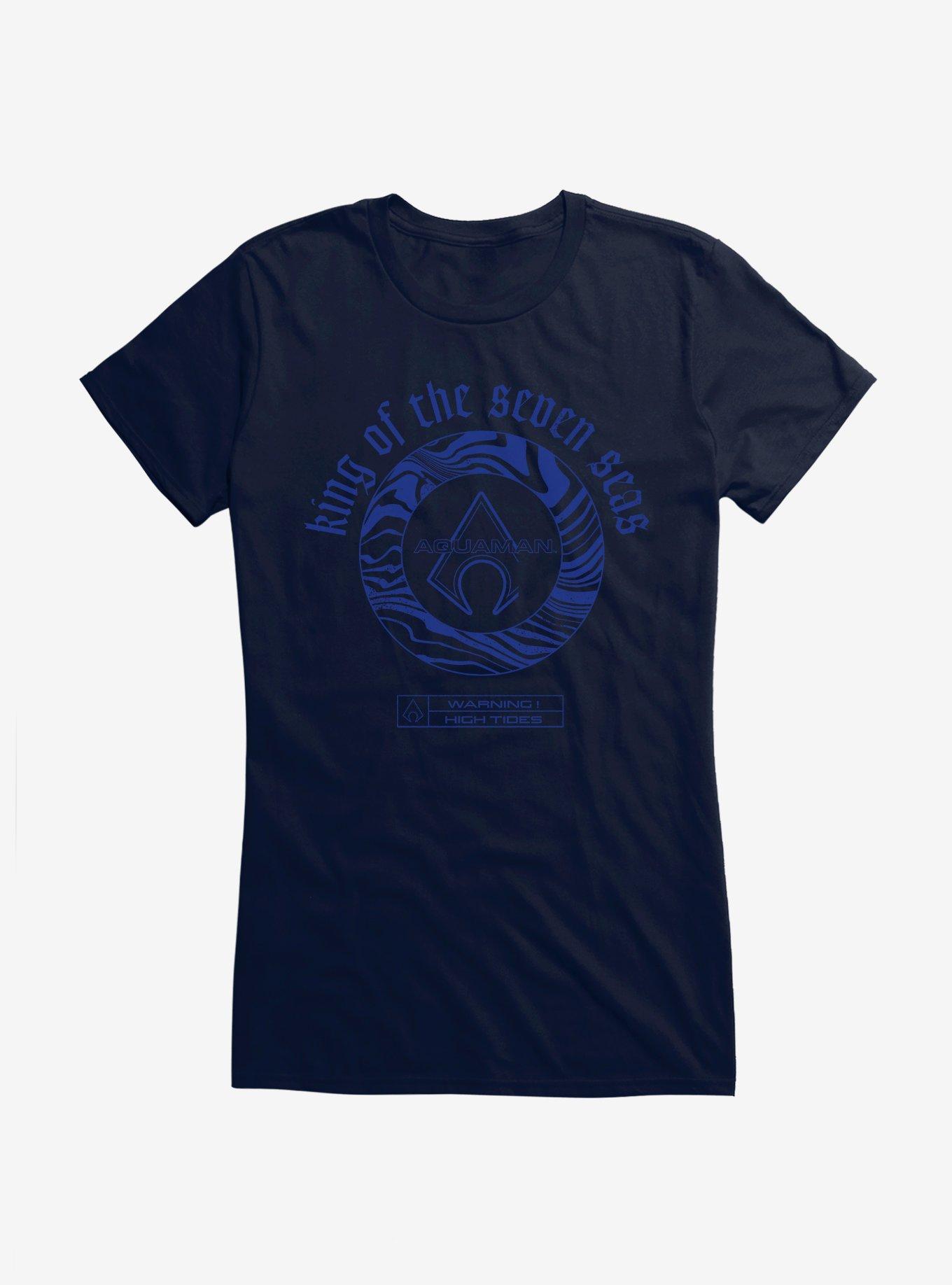 DC Comics Aquaman Classic King Of The Seven Seas Logo Girls T-Shirt, NAVY, hi-res