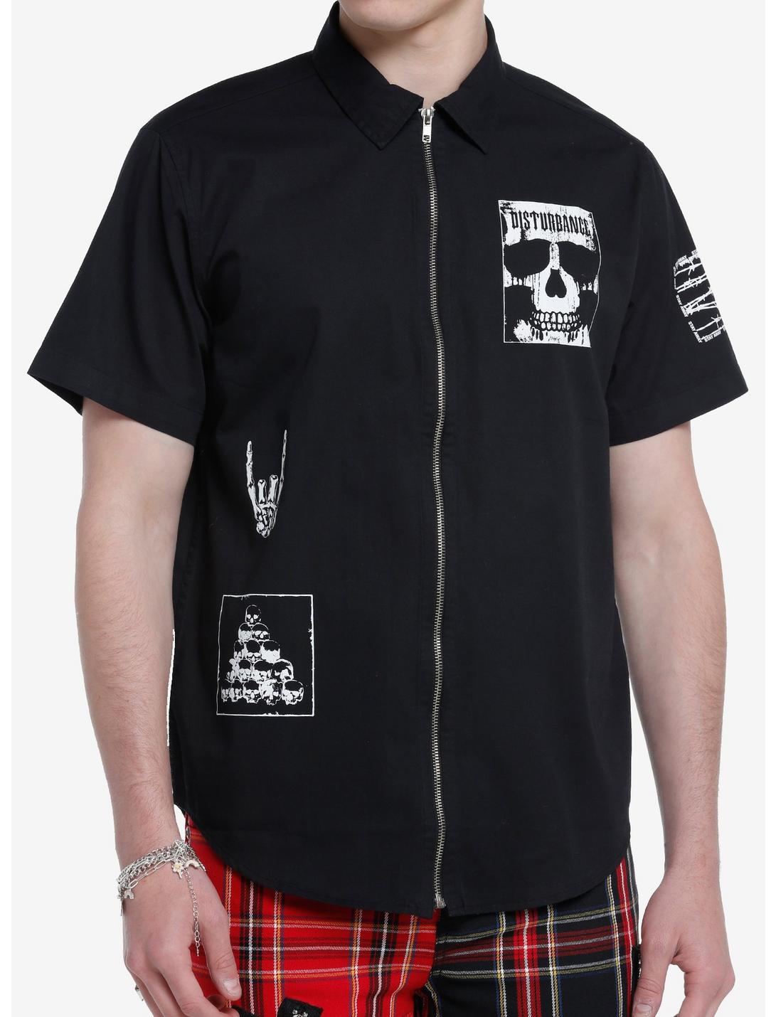 Skull Patch Zip-Up Woven Shirt, BLACK, hi-res