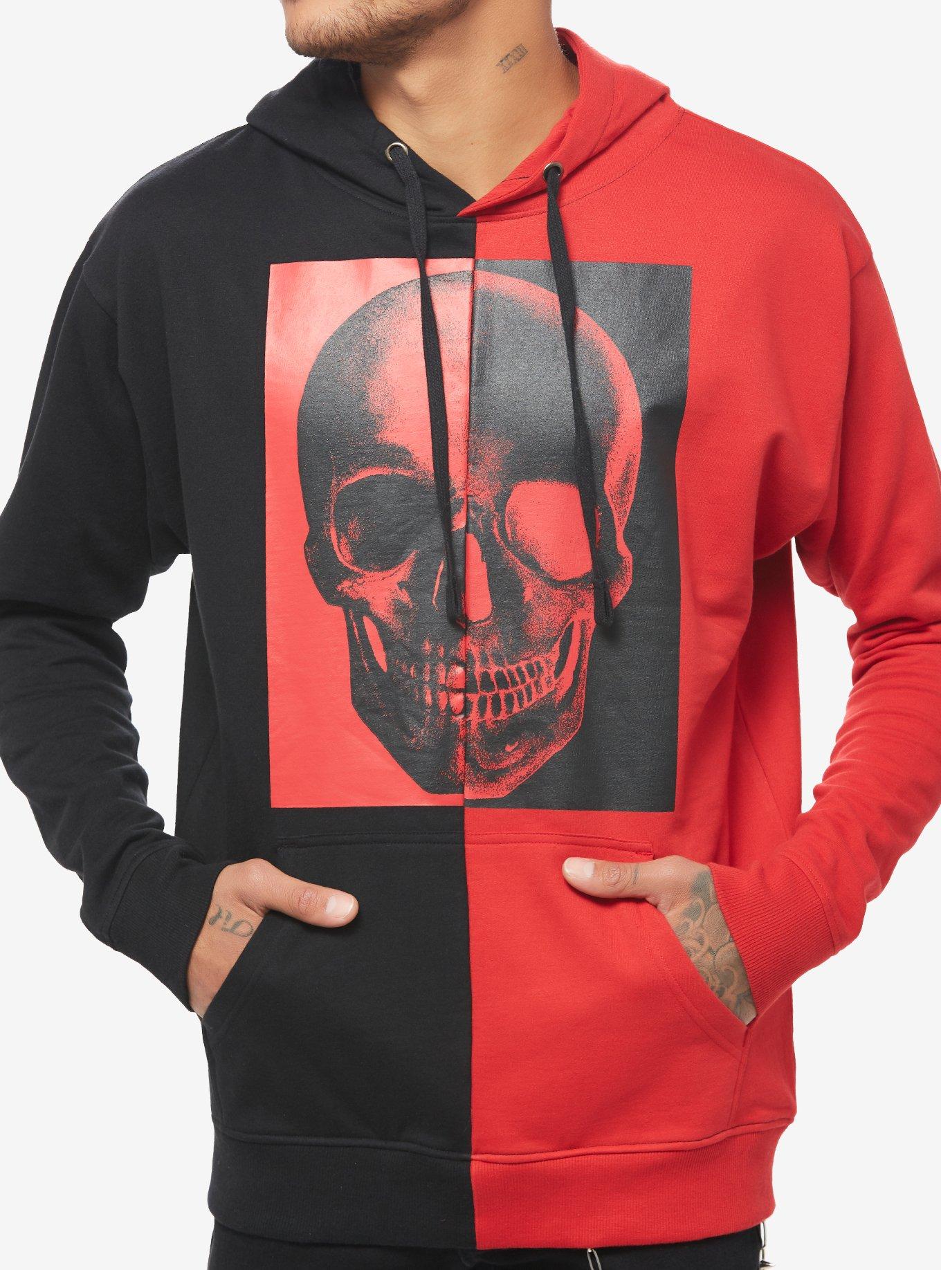 Black & Red Skull Split Hoodie, BLACK, hi-res