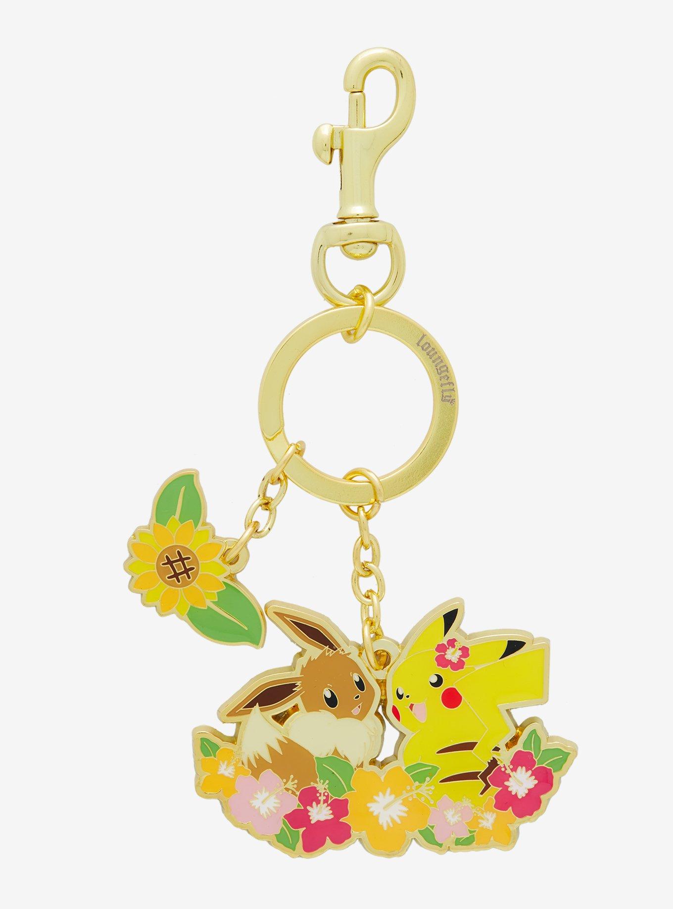Loungefly Pok&eacute;mon Pikachu & Eevee Floral Keychain - BoxLunch Exclusive, , hi-res