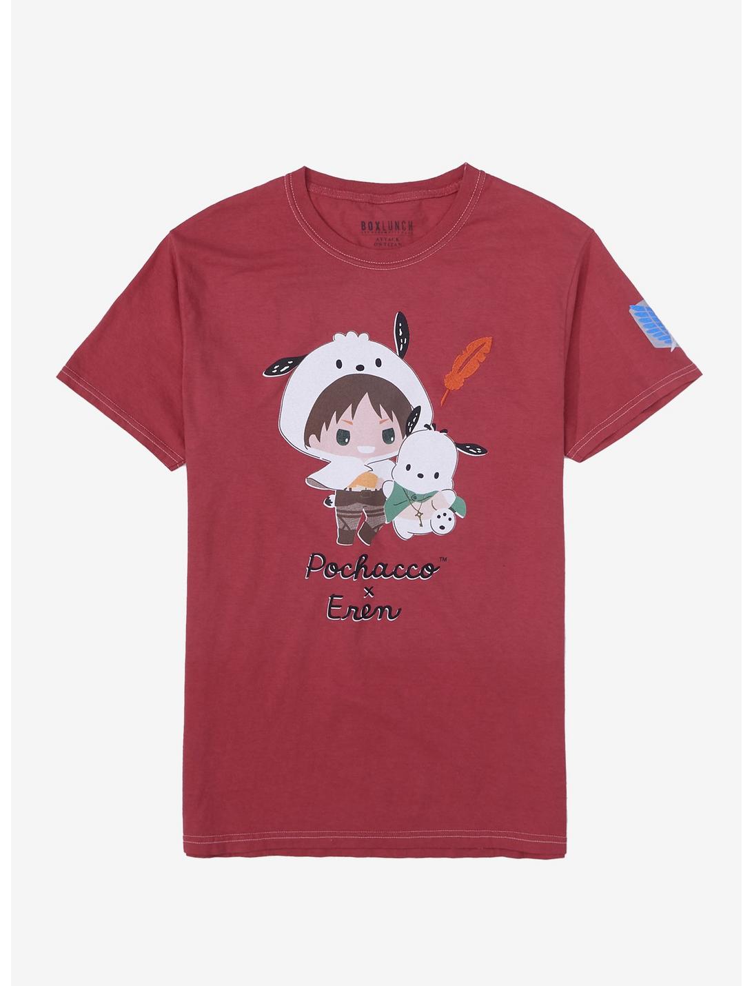 Sanrio Hello Kitty and Friends x Attack on Titan Pochacco & Eren T-Shirt - BoxLunch Exclusive, MAROON, hi-res