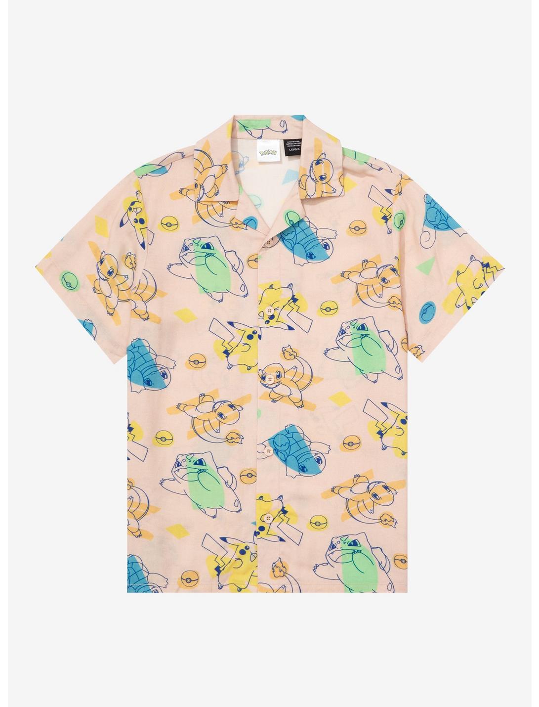 Pokémon Colorful Allover Print Youth Woven Button-Up - BoxLunch Exclusive, BEIGE, hi-res