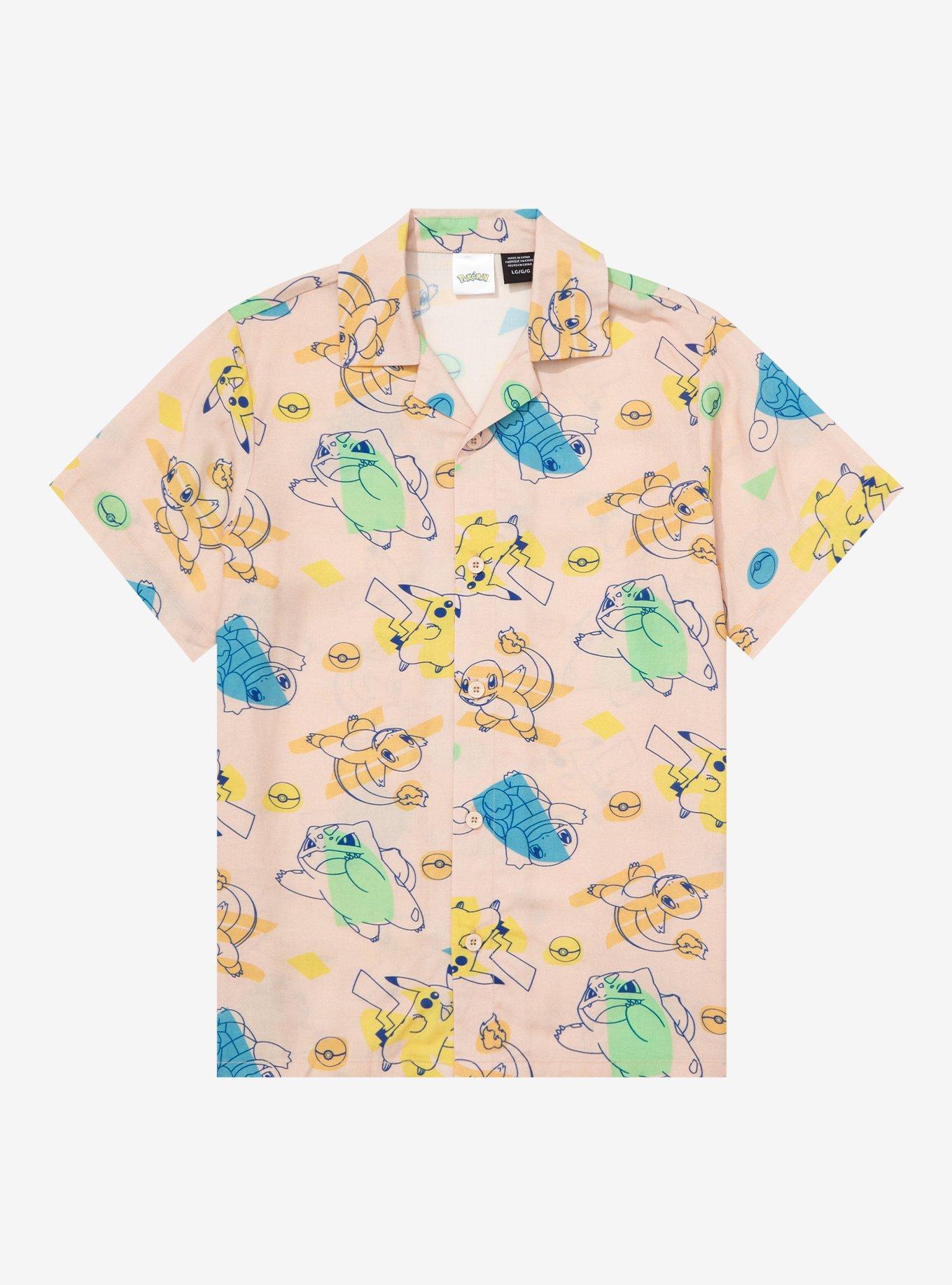 Pok&eacute;mon Colorful Allover Print Youth Woven Button-Up - BoxLunch Exclusive, BEIGE, hi-res