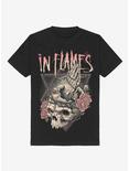 In Flames Prayer Skull Boyfriend Fit Girls T-Shirt, BLACK, hi-res