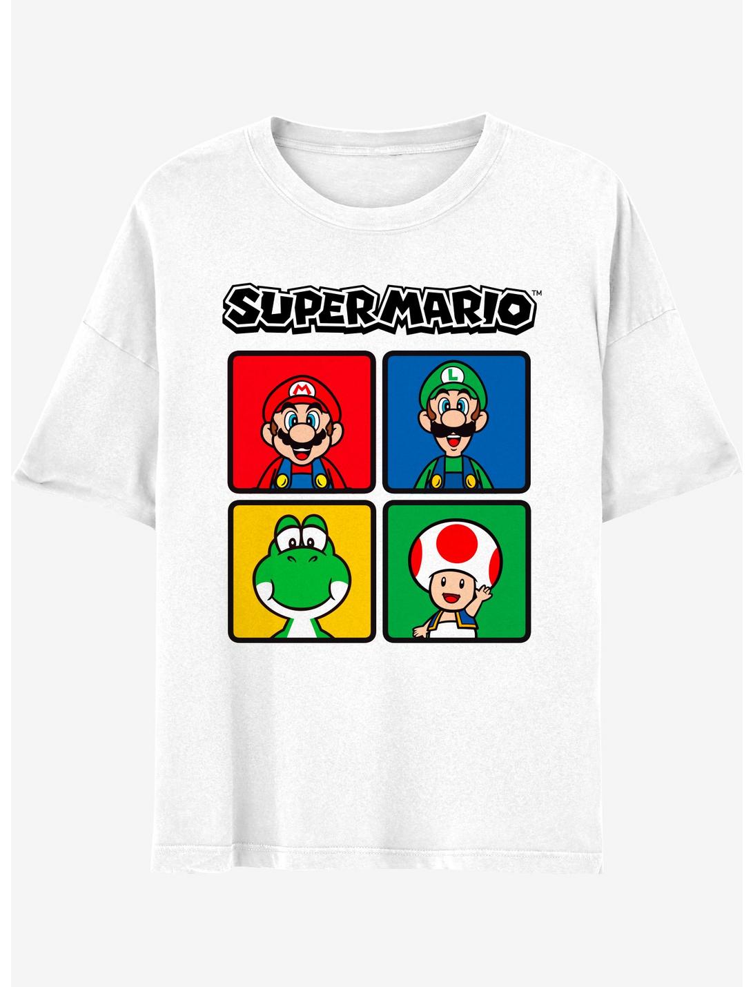 Super Mario Quad Grid Boyfriend Fit Girls T-Shirt, MULTI, hi-res