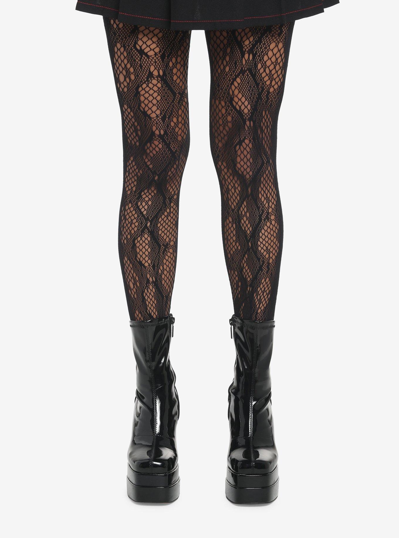 Black Python Fishnet Tights, , hi-res