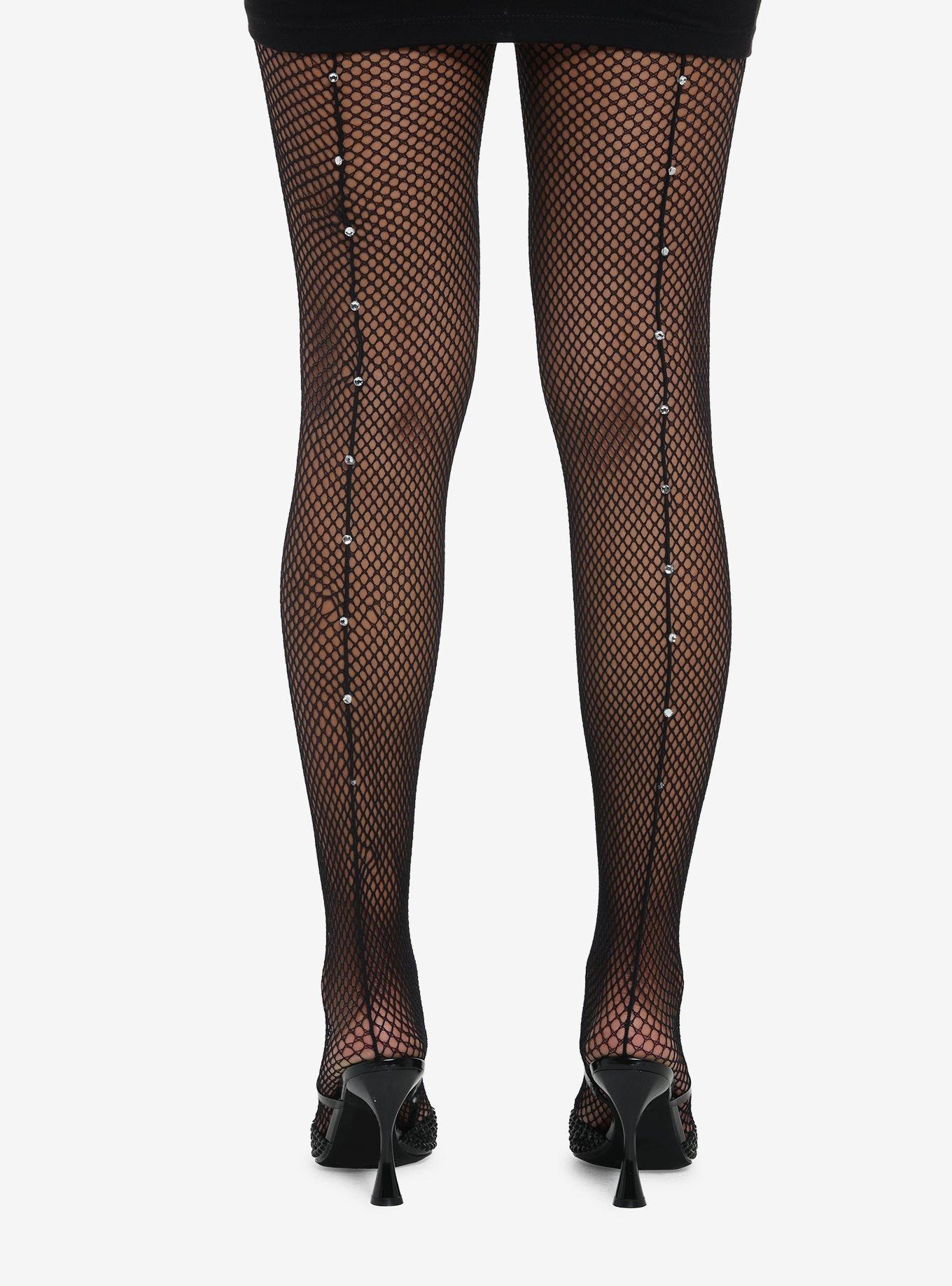 Rhinestone Fishnet Stockings - Black