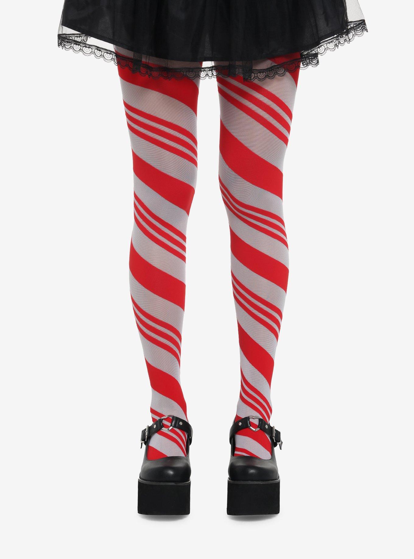 Candy Cane Striped Tights – Red and White Diagonally Striped Nylon Str