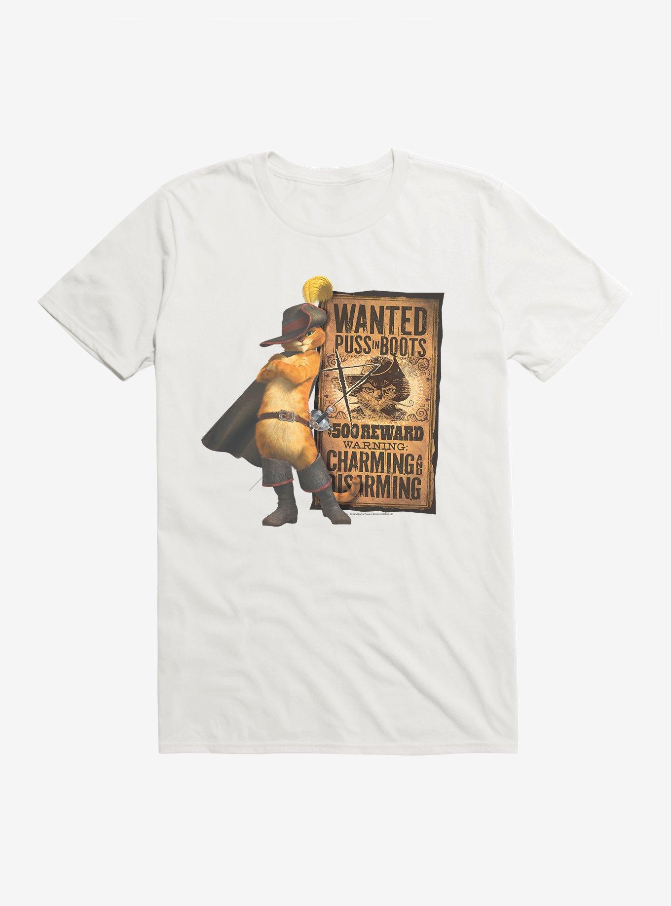 Puss In Boots Wanted Poster T-Shirt, WHITE, hi-res