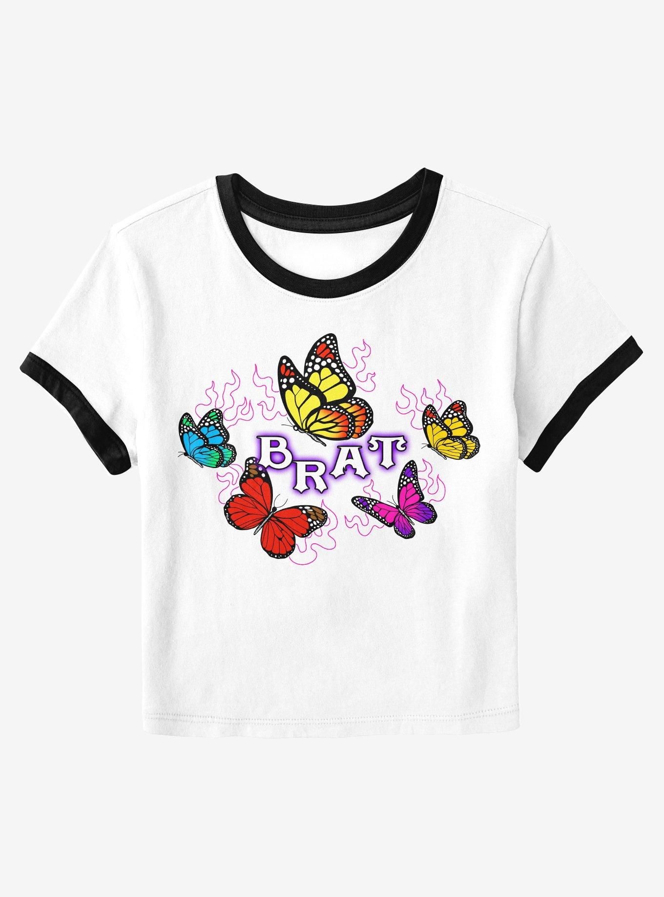 Brat Butterfly Ringer Girls Crop T-Shirt, MULTI, hi-res