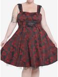 Black & Red Brocade Lace Trim Dress Plus Size, MULTI, hi-res