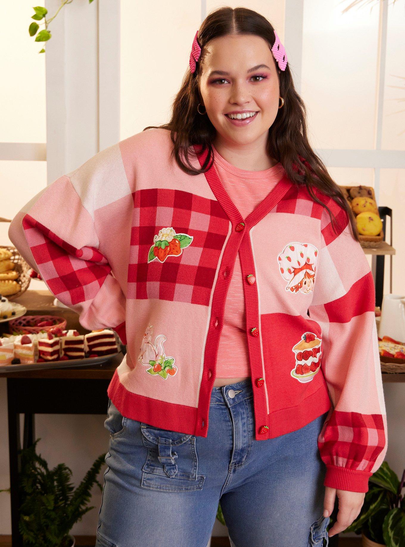 Strawberry Shortcake Gingham Patchwork Girls Cardigan Plus Size