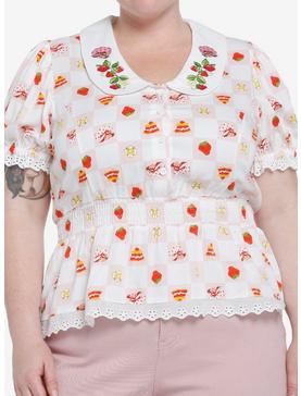 Strawberry Shortcake Embroidered Girls Woven Top Plus Size, , hi-res