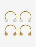 Steel Gold Pearl Gem Circular Barbell 4 Pack, GOLD, hi-res