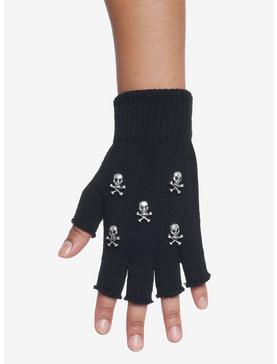 Black Skull & Crossbones Fingerless Gloves, , hi-res