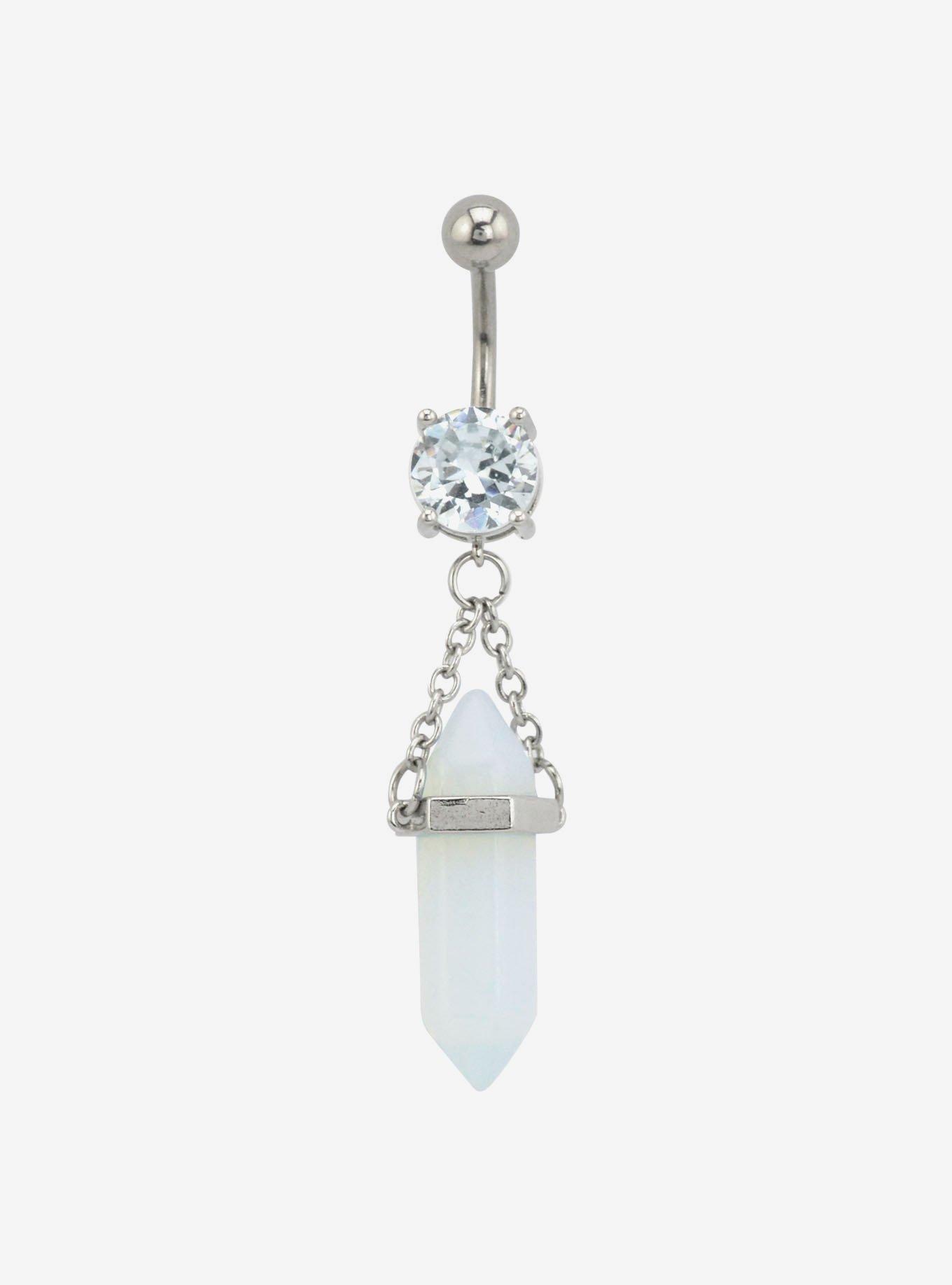 14G Steel Crystal Gem Navel Barbell