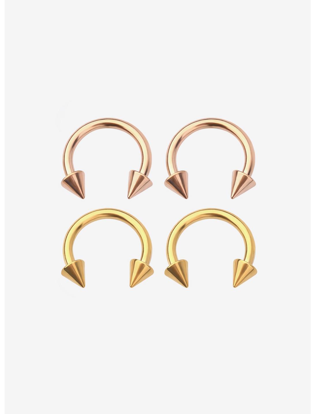 Steel Gold & Rose Gold Spike Circular Barbell 4 Pack, SILVER, hi-res