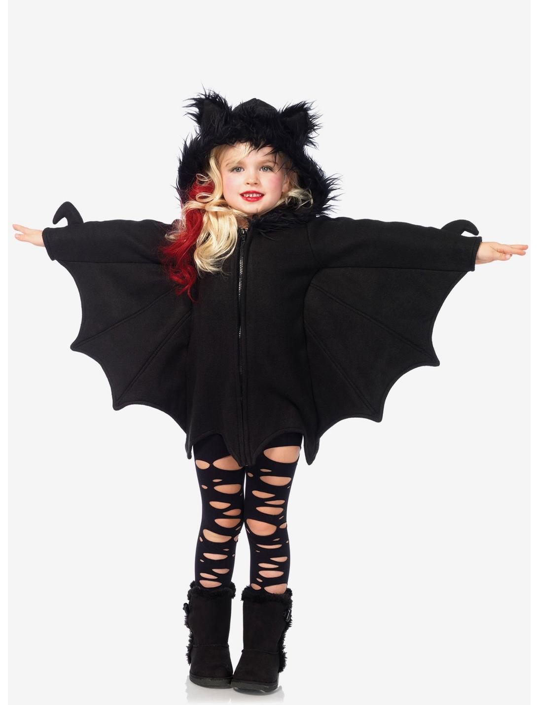 Cozy Bat Zipper Front Fleece Dress Costume, BLACK, hi-res
