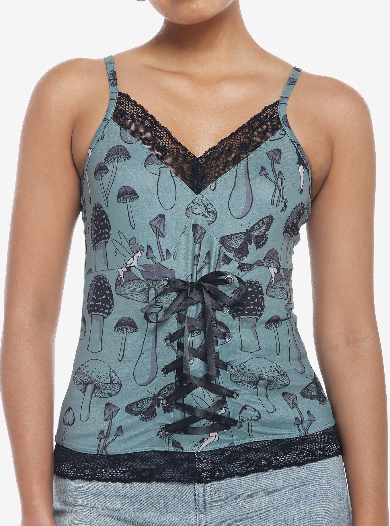 Disney Peter Pan Tinker Bell Mushroom Lace-Up Cami, DARK GREEN, hi-res