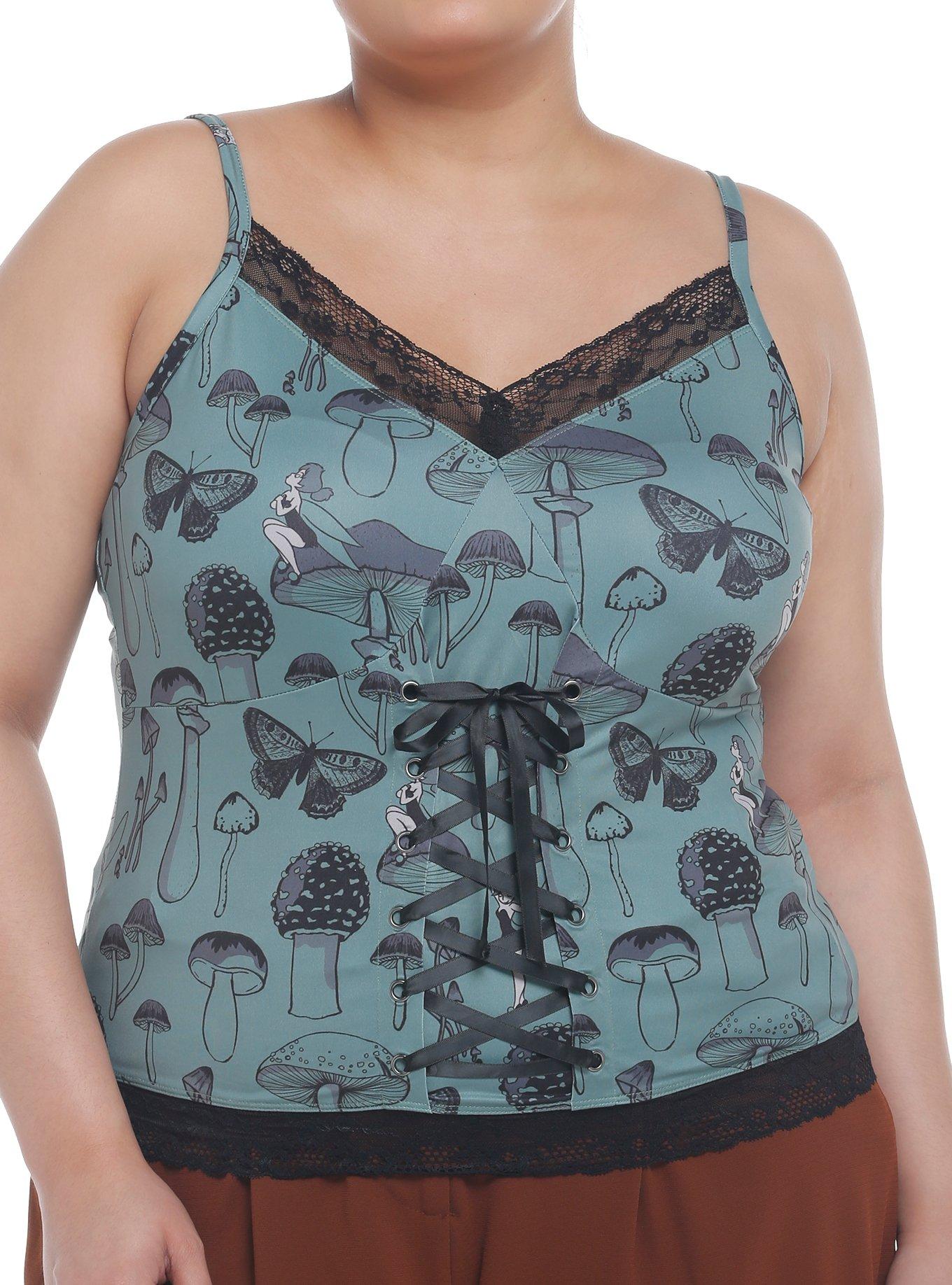 Disney Peter Pan Tinker Bell Mushroom Lace-Up Cami Plus Size, DARK GREEN, hi-res