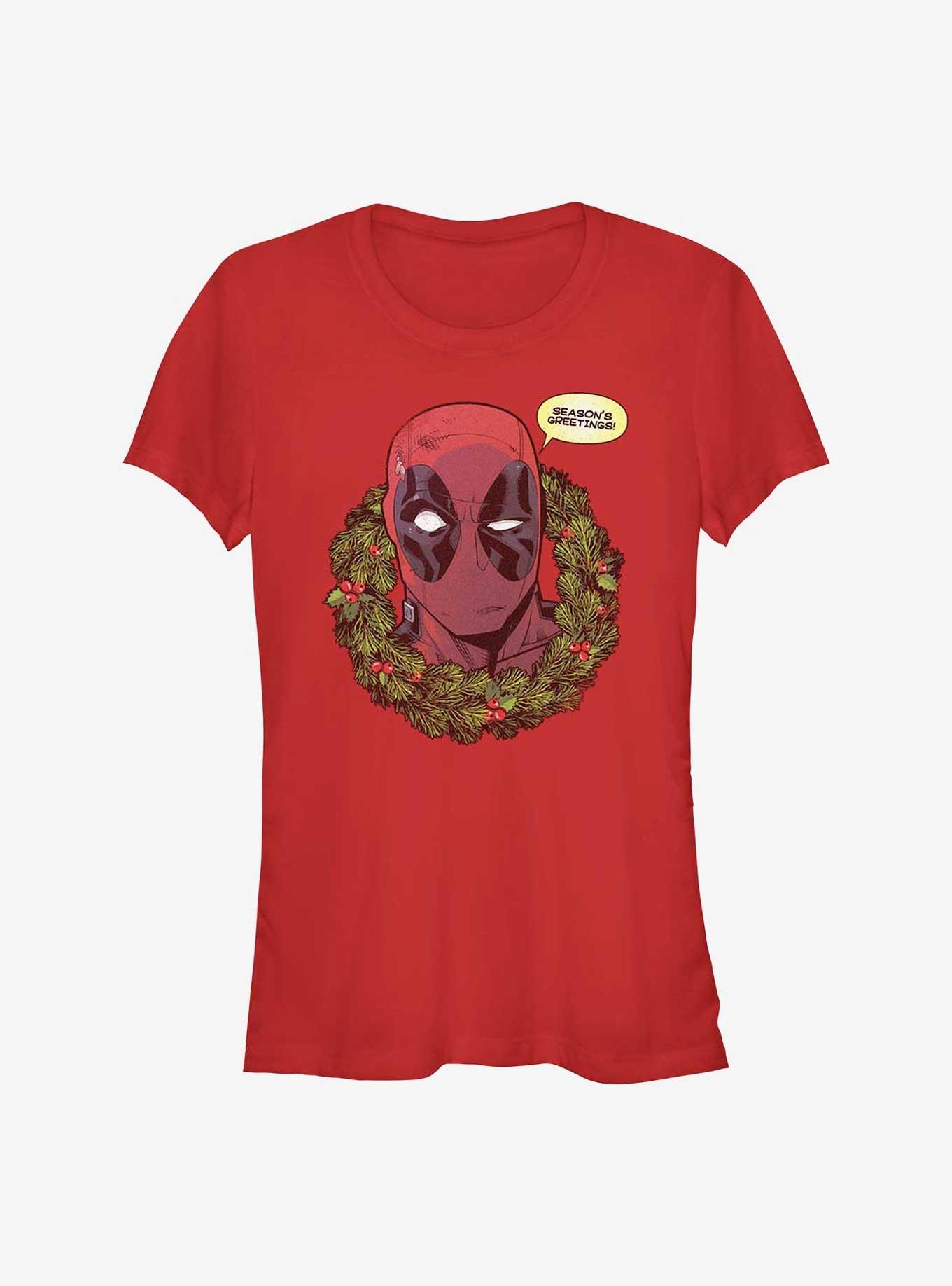 Marvel Deadpool Season's Greetings Wreath Girls T-Shirt, RED, hi-res