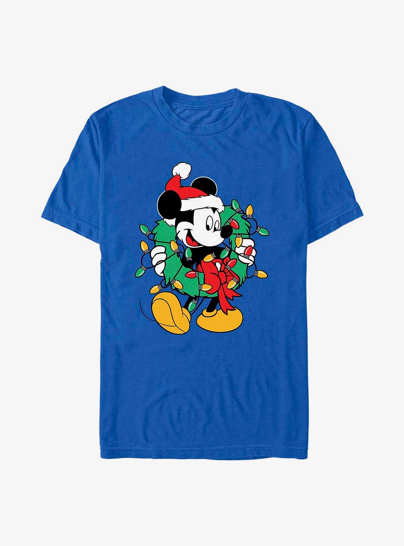 Disney Mickey Mouse Mickey Santa Wreath Lights T-Shirt, ROYAL, hi-res