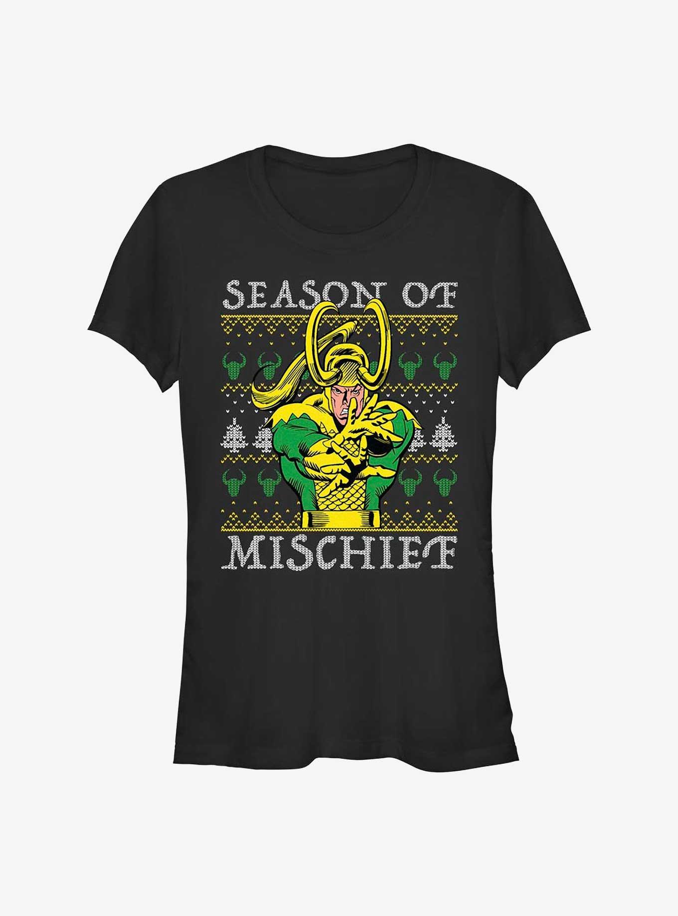 Marvel Loki Mischief Season Ugly Christmas Girls T-Shirt, BLACK, hi-res