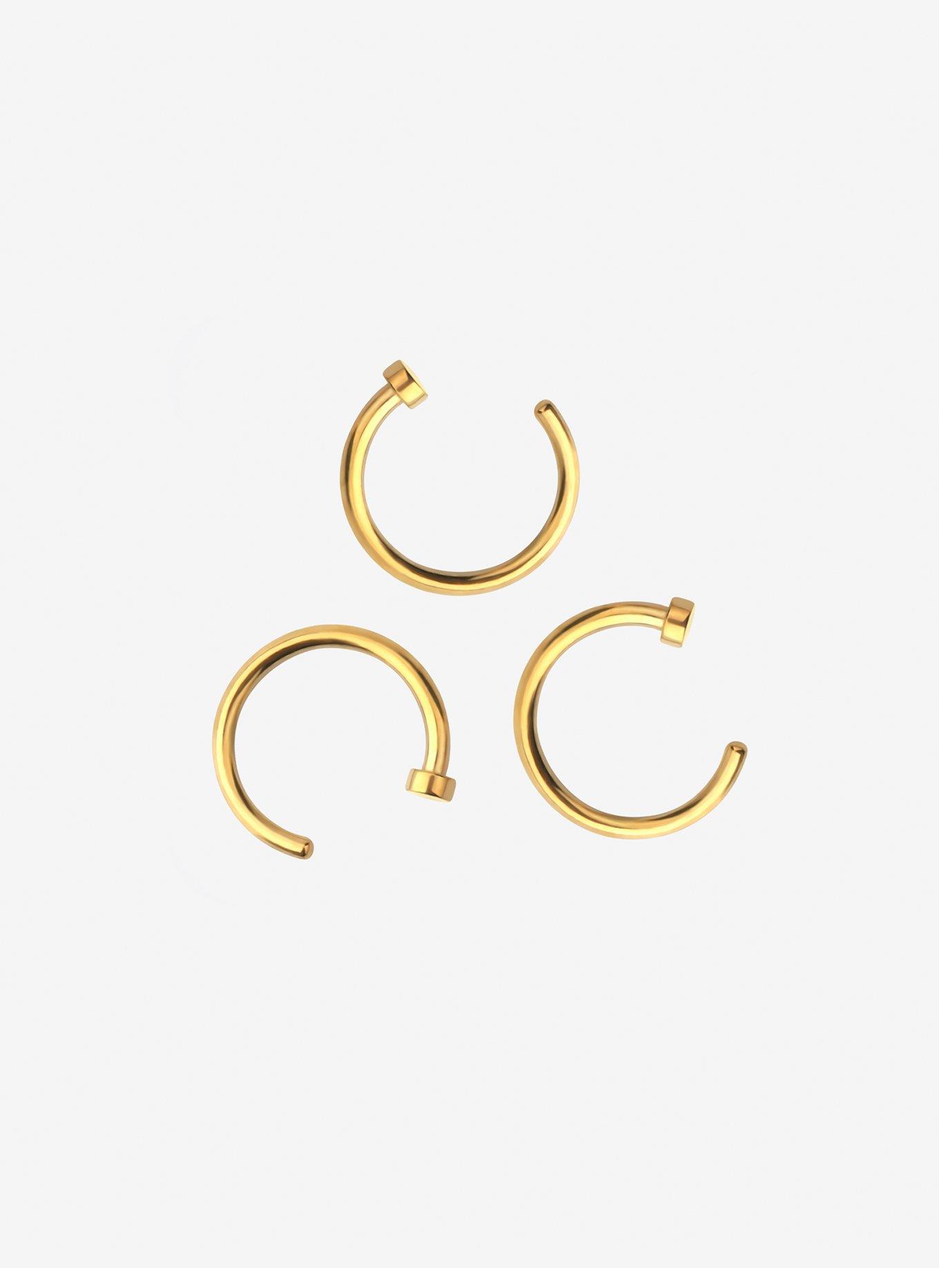 Steel Gold Open Nose Hoop 3 Pack | Hot Topic
