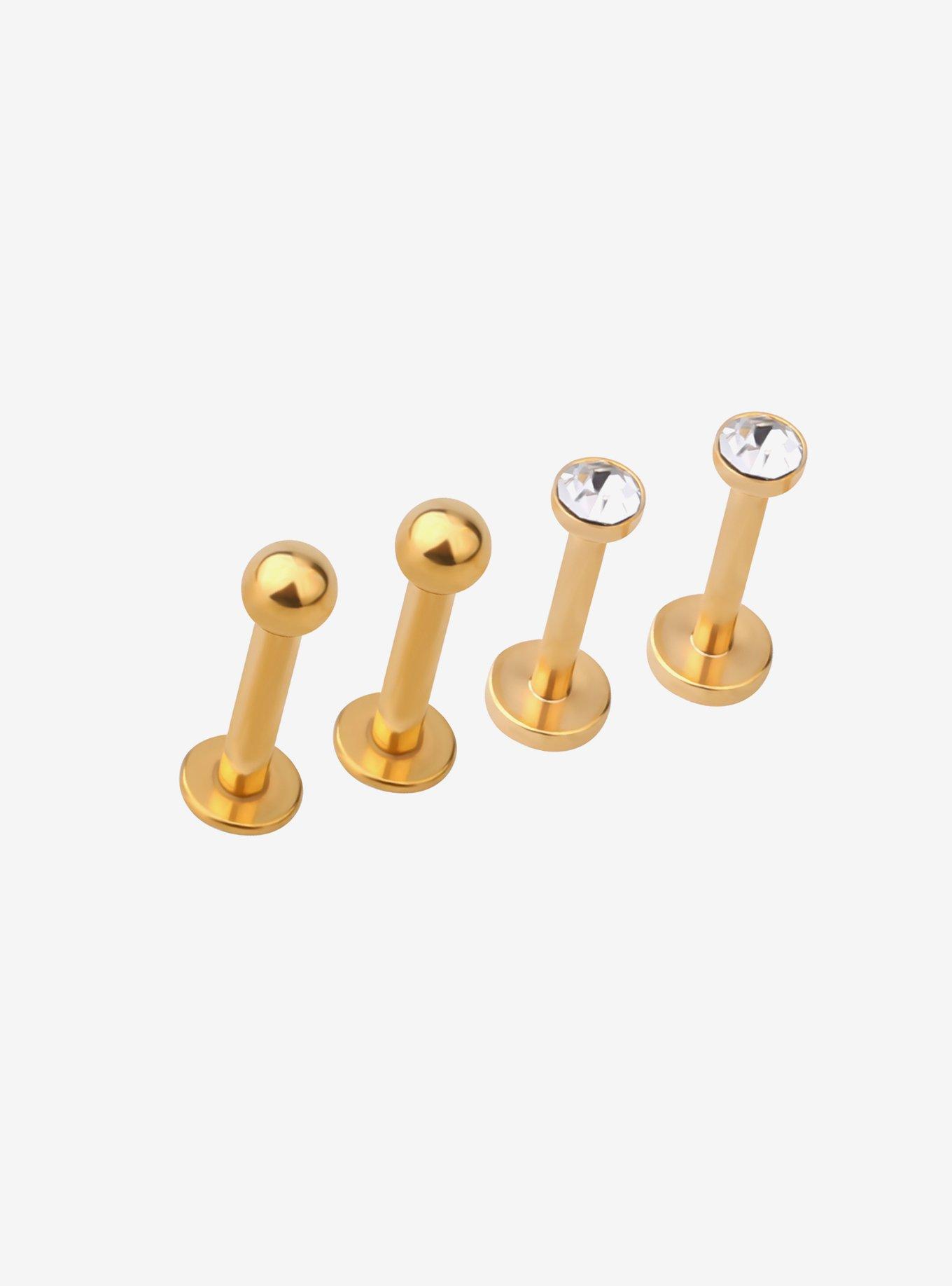 Steel Gold Gem Labret Studs 4 Pack, MULTI, hi-res
