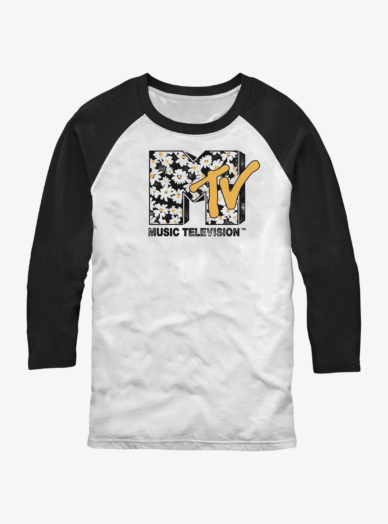 MTV Daisies Logo Raglan T-Shirt, WHTBLK, hi-res