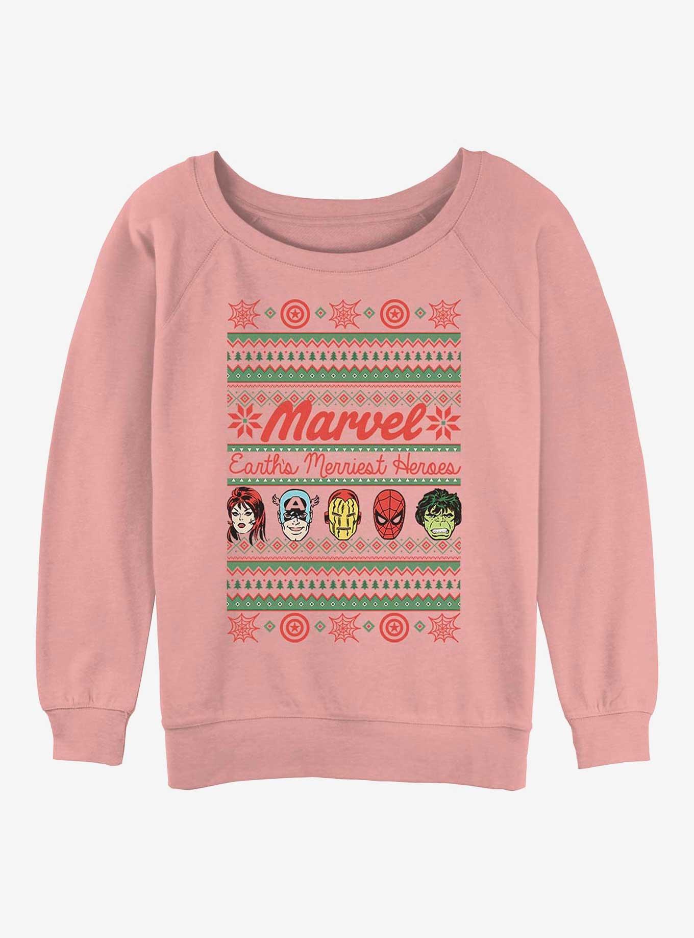 Marvel Avengers Merriest Heroes Ugly Christmas Girls Slouchy Sweatshirt, , hi-res