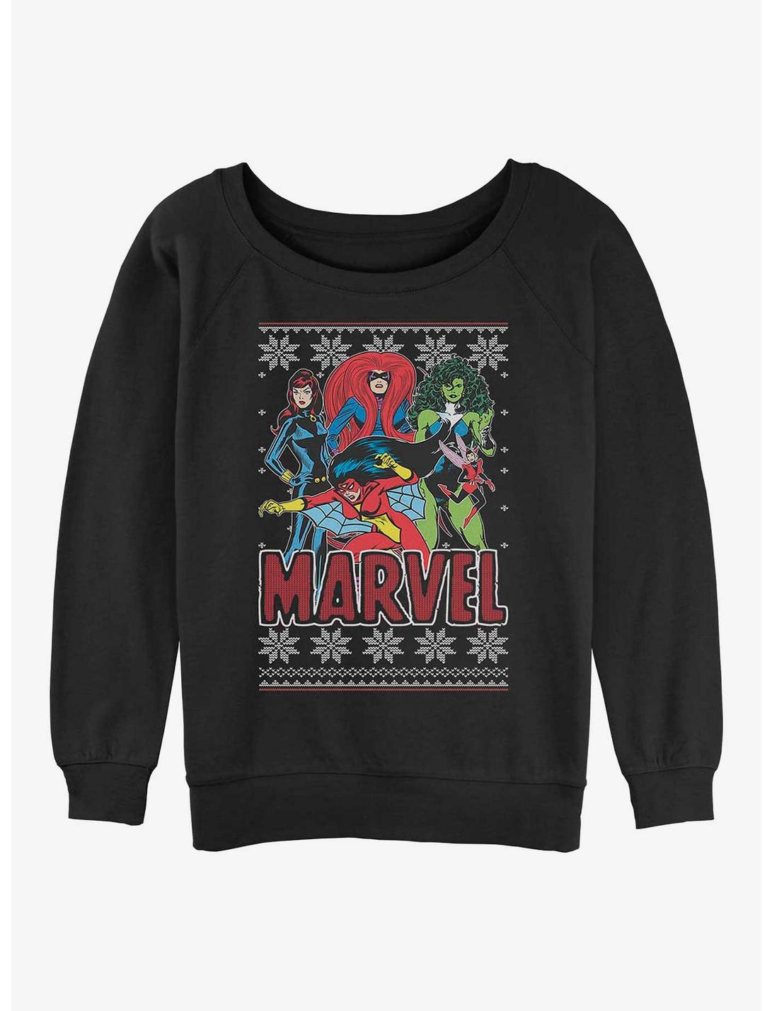 Marvel Avengers Season's Heroines Ugly Christmas Girls Slouchy Sweatshirt, BLACK, hi-res