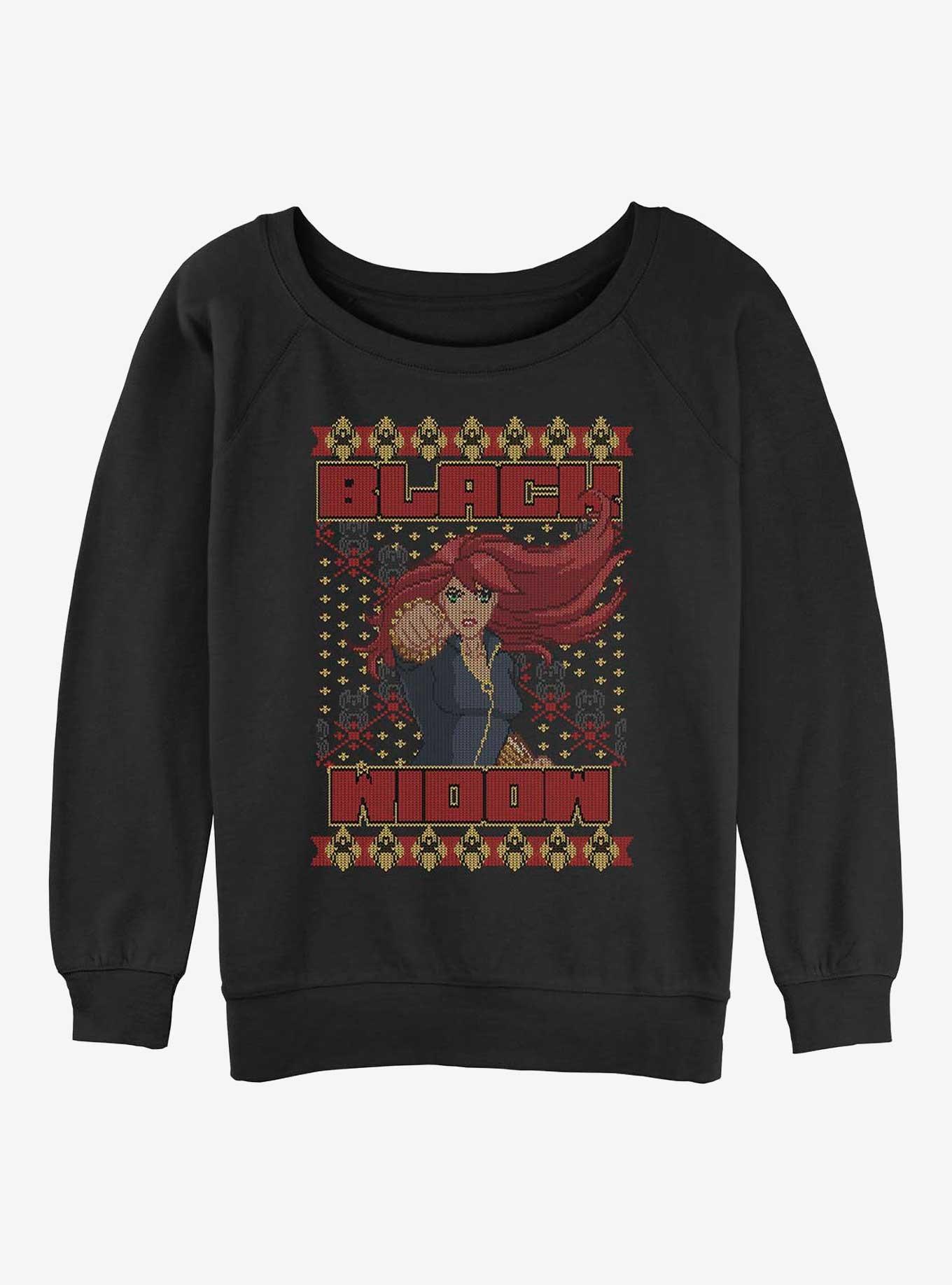 Marvel Black Widow Power Punch Ugly Christmas Girls Slouchy Sweatshirt