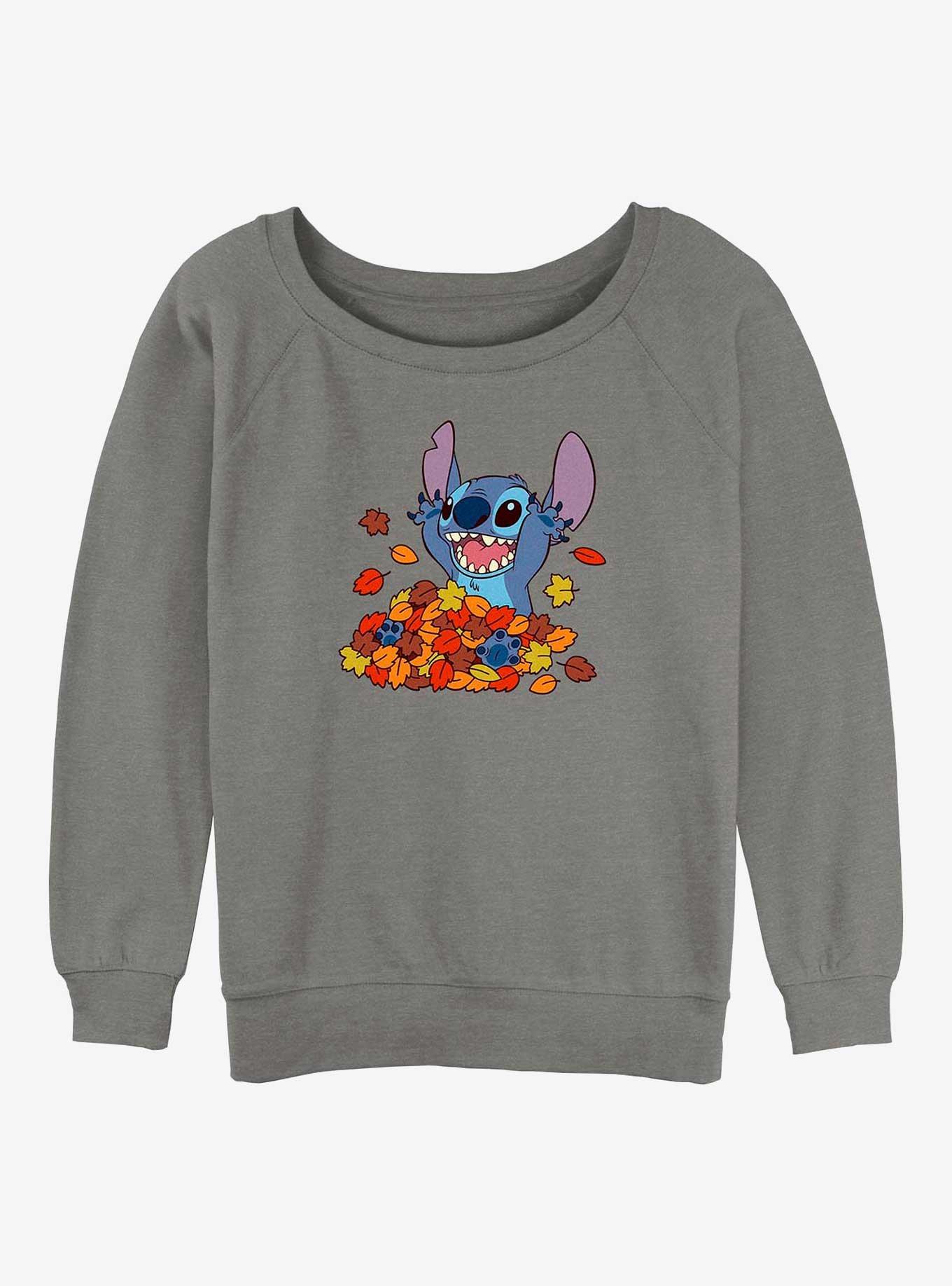 Disney Lilo & Stitch Leaf Pile Girls Slouchy Sweatshirt, GRAY HTR, hi-res
