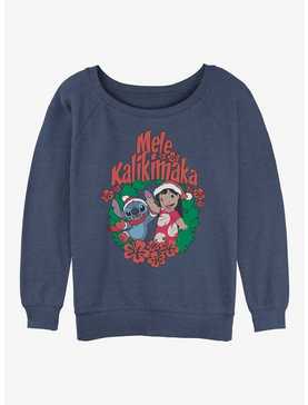 Disney Lilo & Stitch Mele Kalikimaka Wreath Girls Slouchy Sweatshirt, , hi-res