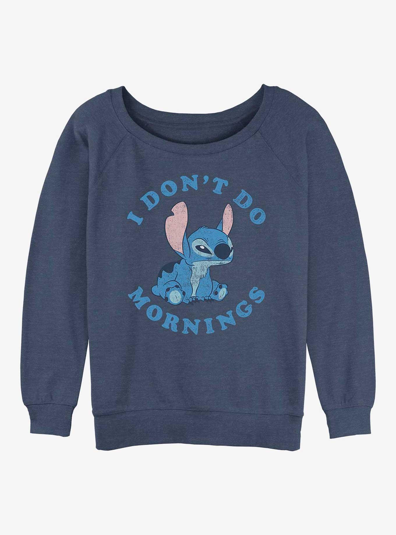 Disney Lilo & Stitch I Don't Do Mornings Girls Slouchy Sweatshirt, BLUEHTR, hi-res