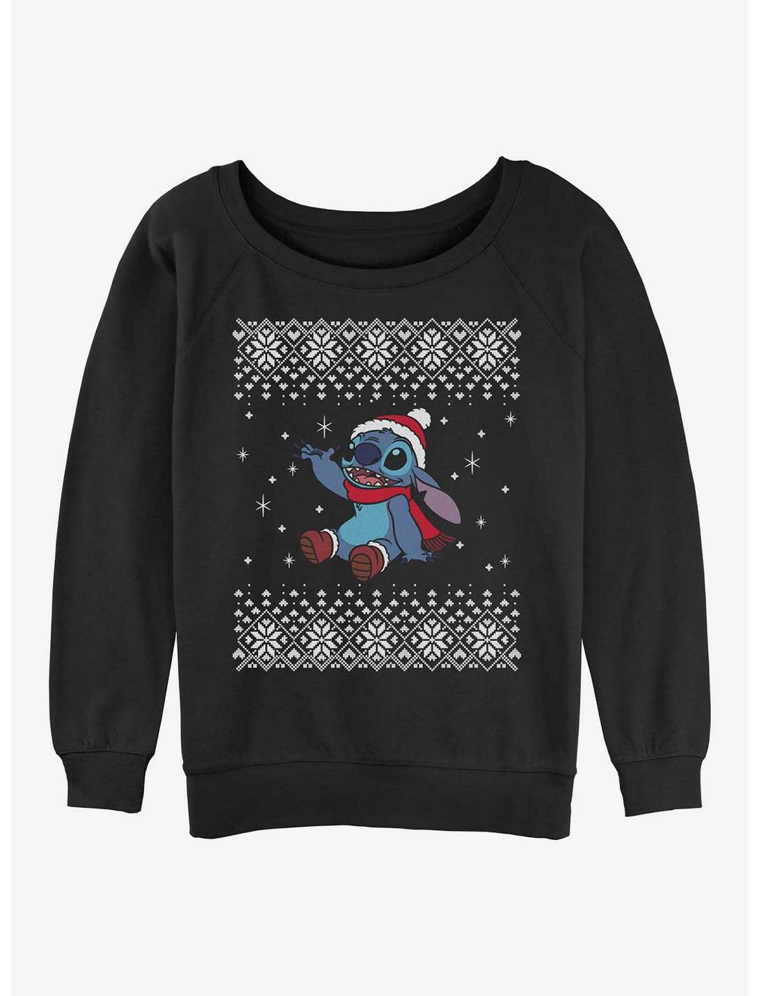 Disney Lilo & Stitch Snow Day Ugly Christmas Girls Slouchy Sweatshirt, BLACK, hi-res