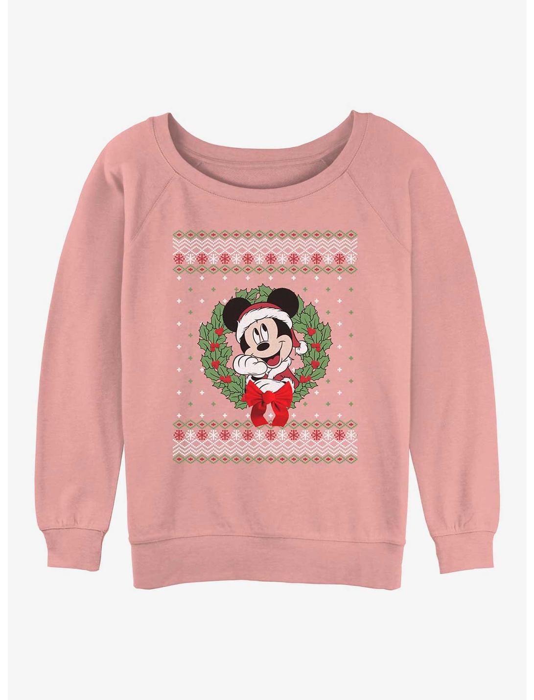 Disney Mickey Mouse Holiday Wreath Girls Slouchy Sweatshirt, DESERTPNK, hi-res