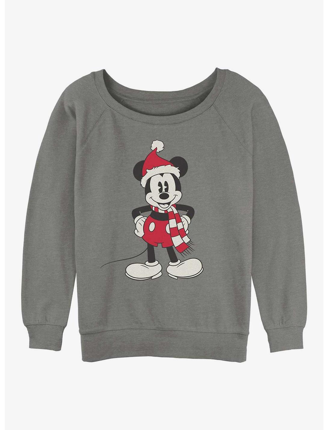 Disney Mickey Mouse Santa Hat Girls Slouchy Sweatshirt, GRAY HTR, hi-res