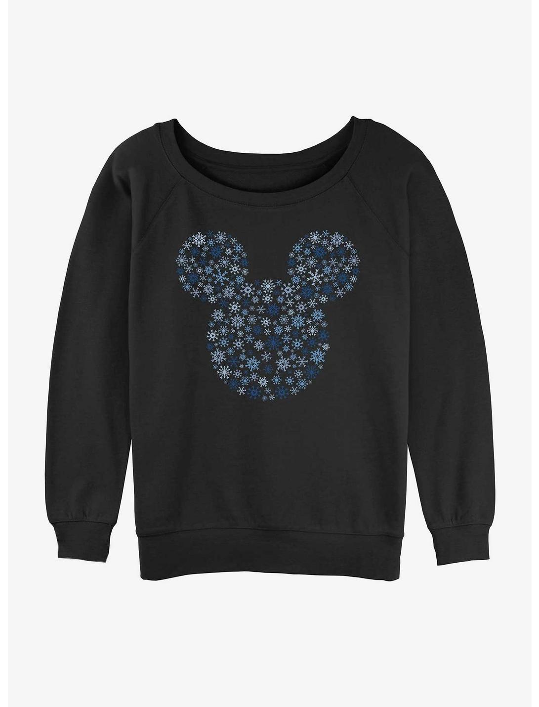 Disney Mickey Mouse Snowflakes Ear Girls Slouchy Sweatshirt, BLACK, hi-res