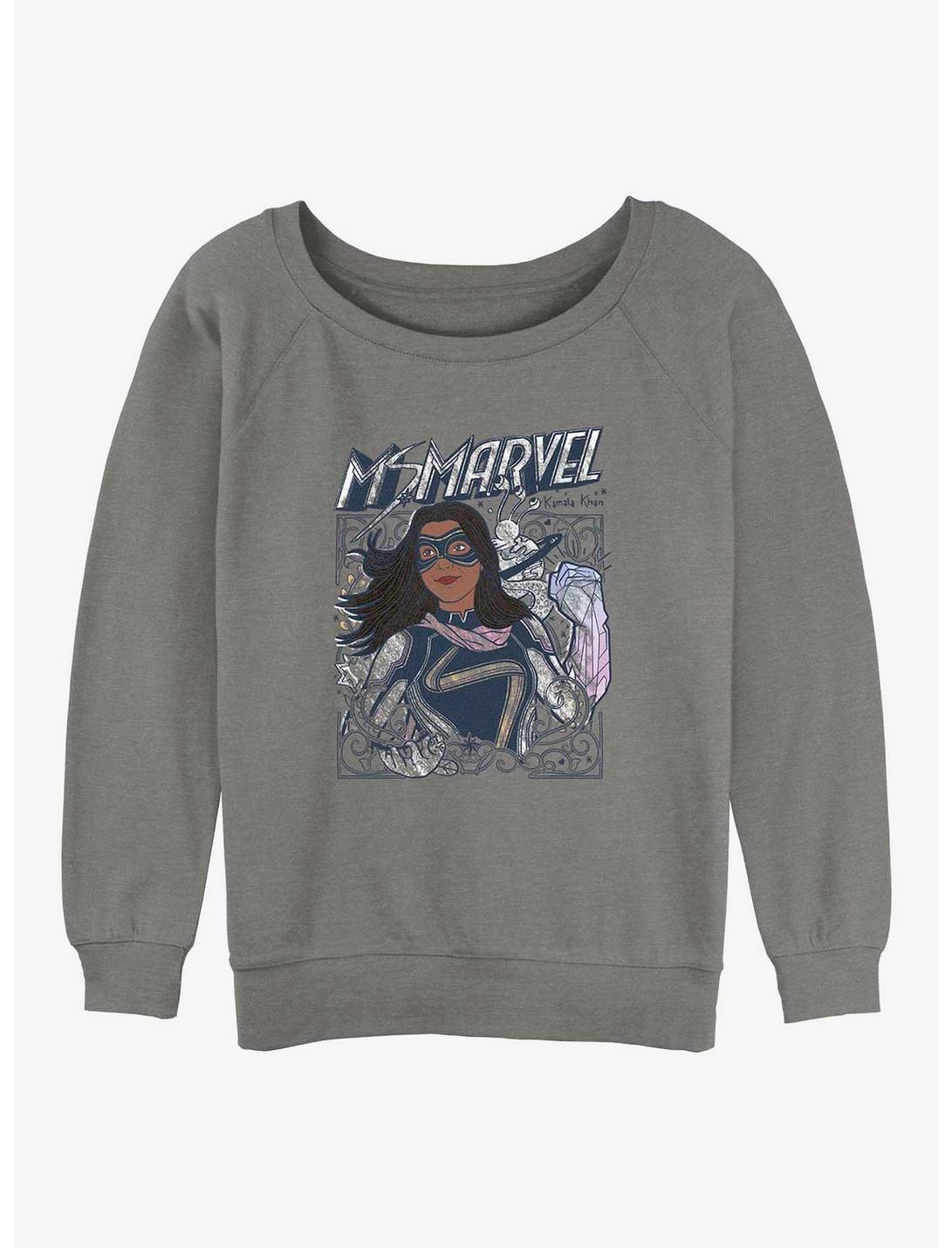Marvel Ms. Marvel Doodle Kamala Girls Slouchy Sweatshirt, GRAY HTR, hi-res