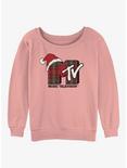 MTV Plaid Christmas Girls Slouchy Sweatshirt, DESERTPNK, hi-res