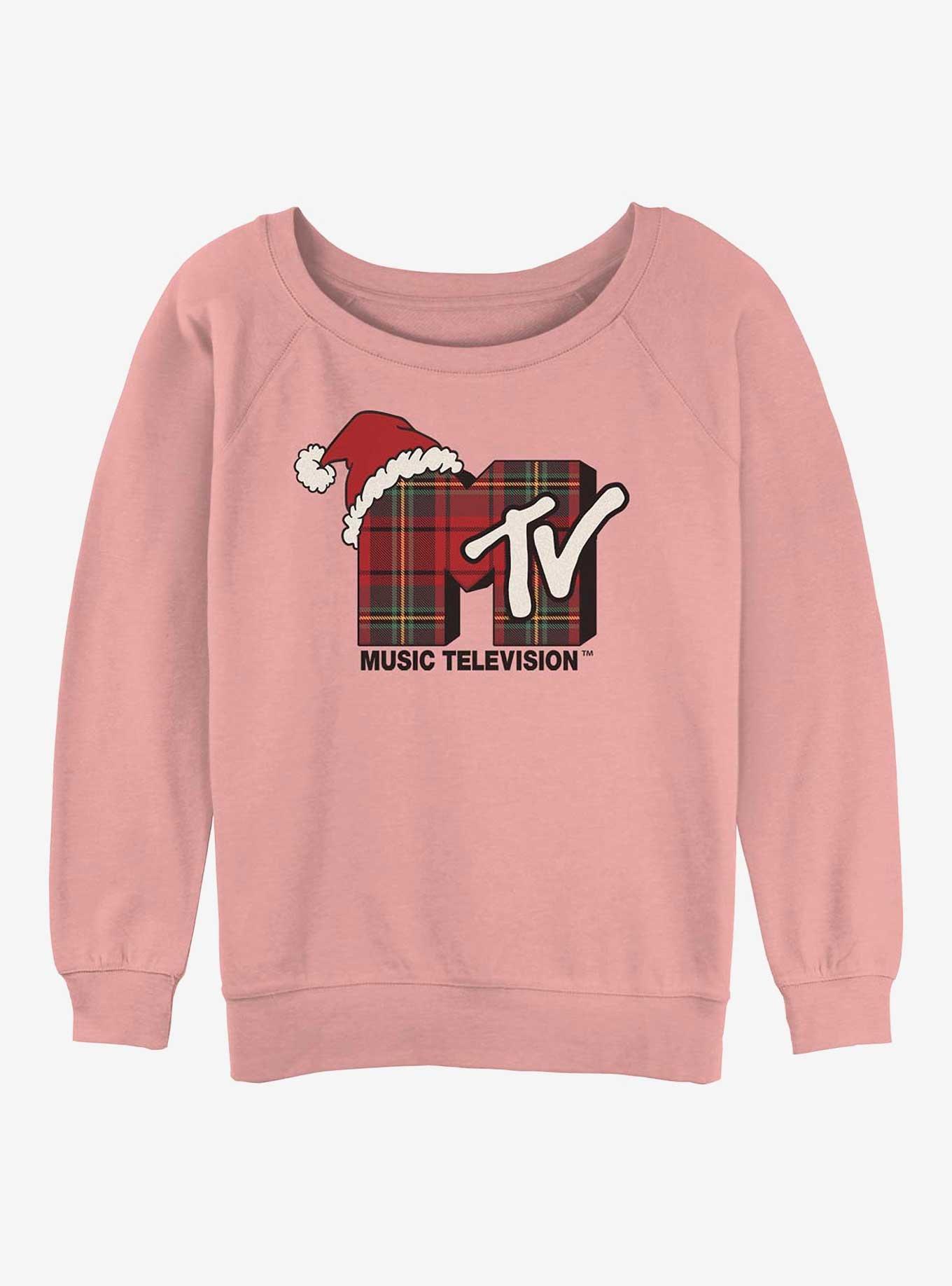 MTV Plaid Christmas Girls Slouchy Sweatshirt, , hi-res