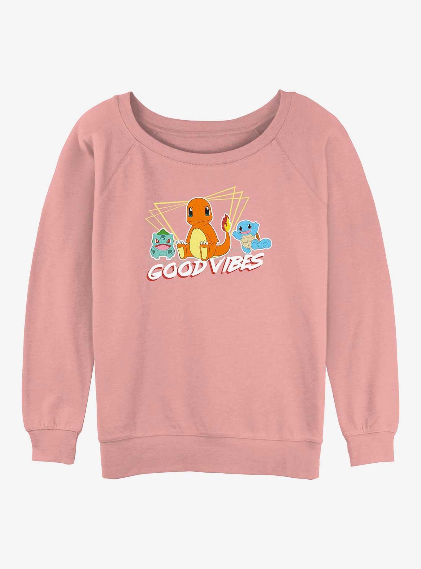 Pokemon Good Vibes With Charmander, Bulbasaur & Squirtle Girls Slouchy Sweatshirt, DESERTPNK, hi-res