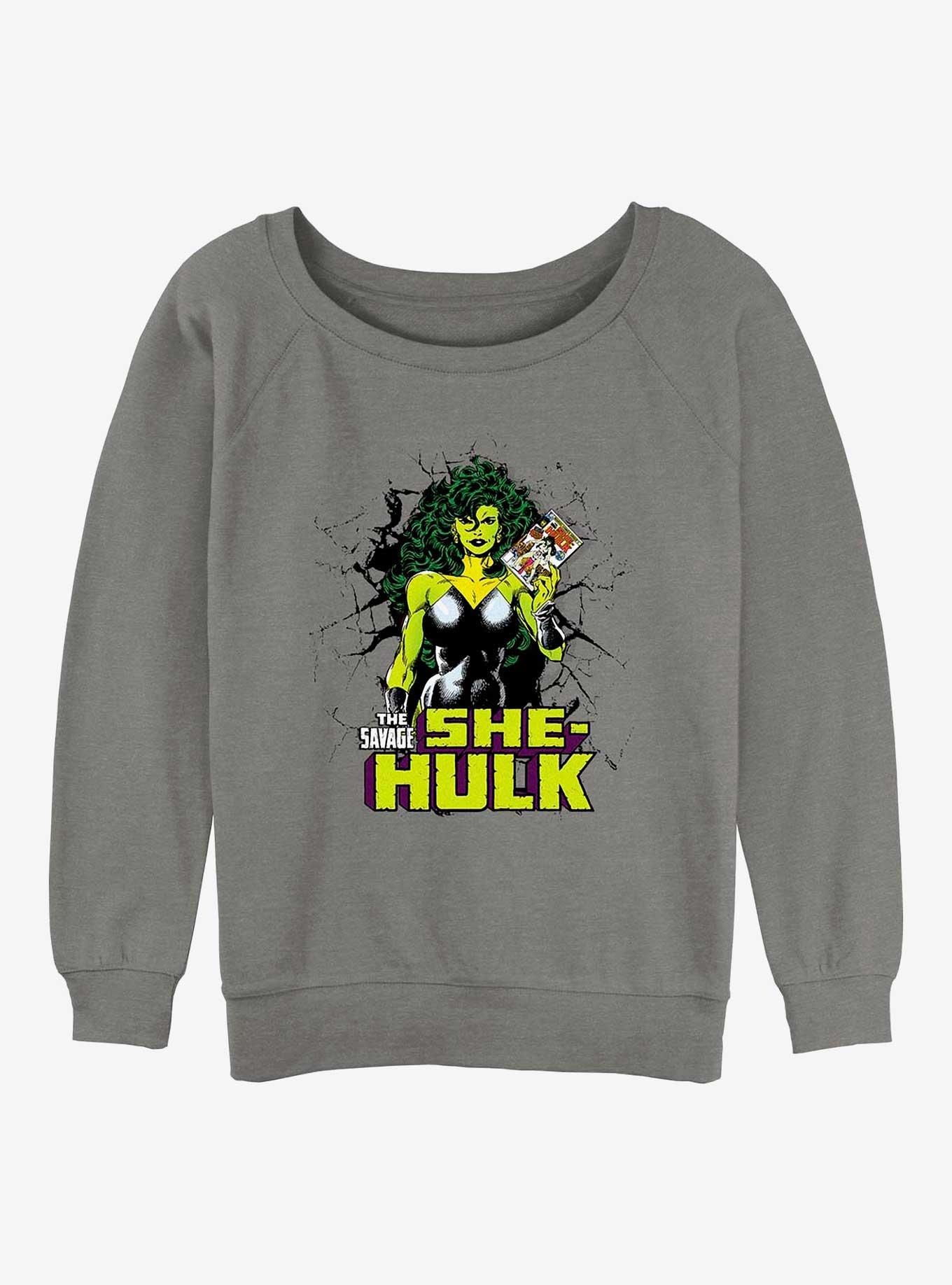 Marvel She-Hulk Savage Reader Girls Slouchy Sweatshirt, GRAY HTR, hi-res