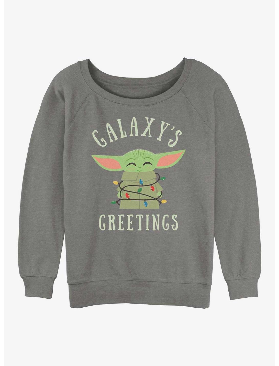 Star Wars The Mandalorian Christmas Lights Girls Slouchy Sweatshirt, GRAY HTR, hi-res