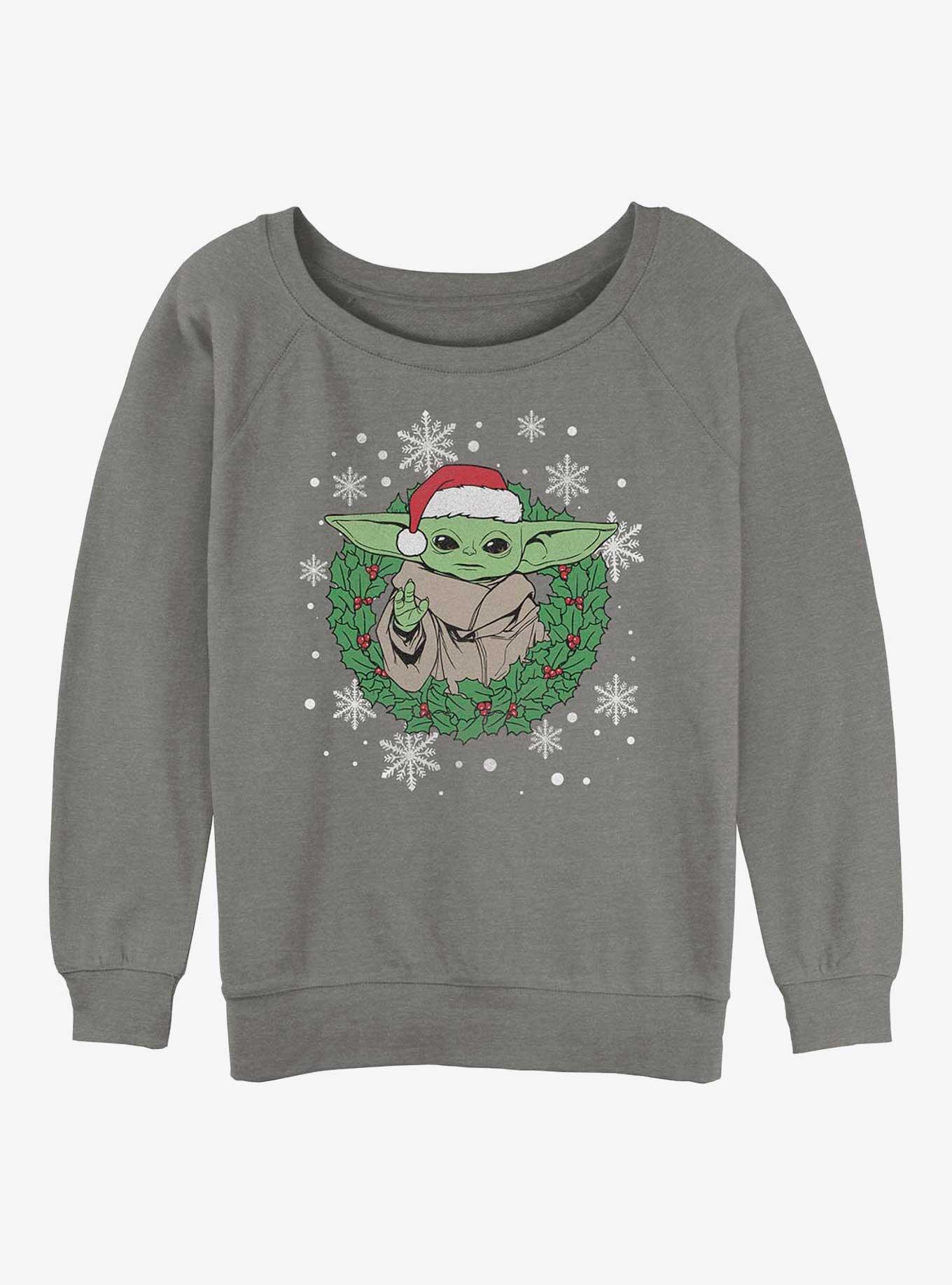 Star Wars The Mandalorian Galactic Holiday Wreath Girls Slouchy Sweatshirt, GRAY HTR, hi-res
