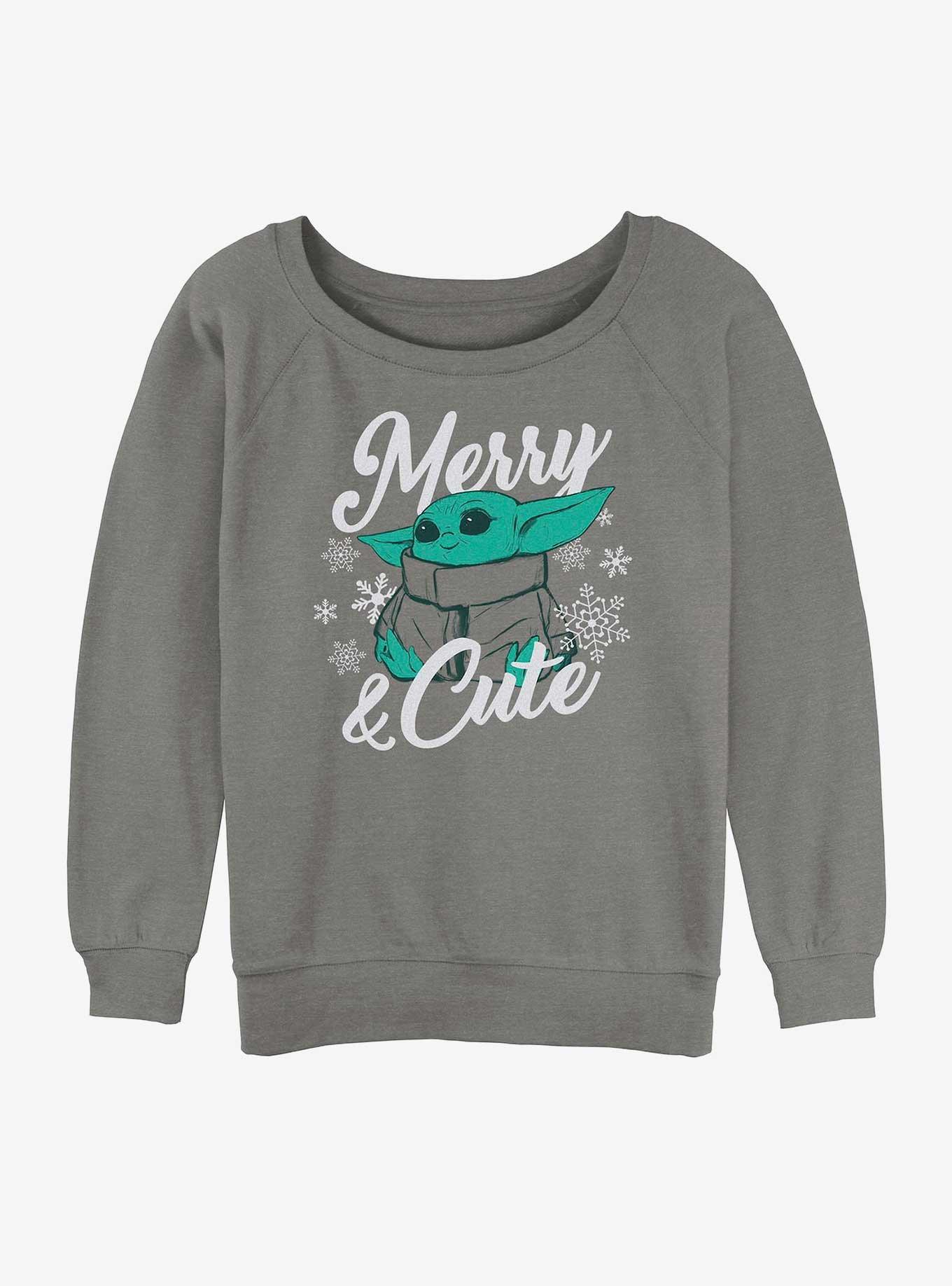 Star Wars The Mandalorian Merry and Cute Child Girls Slouchy Sweatshirt, GRAY HTR, hi-res