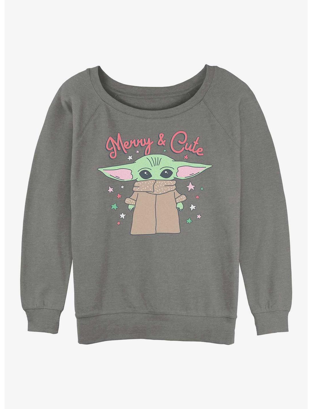 Star Wars The Mandalorian Merry and Cute Child Girls Slouchy Sweatshirt, GRAY HTR, hi-res