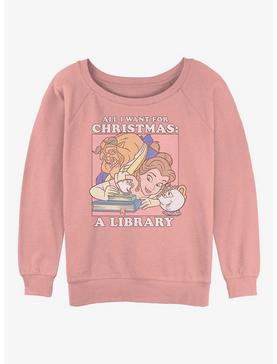 Plus Size Disney Princesses Belle Christmas Girls Slouchy Sweatshirt, , hi-res